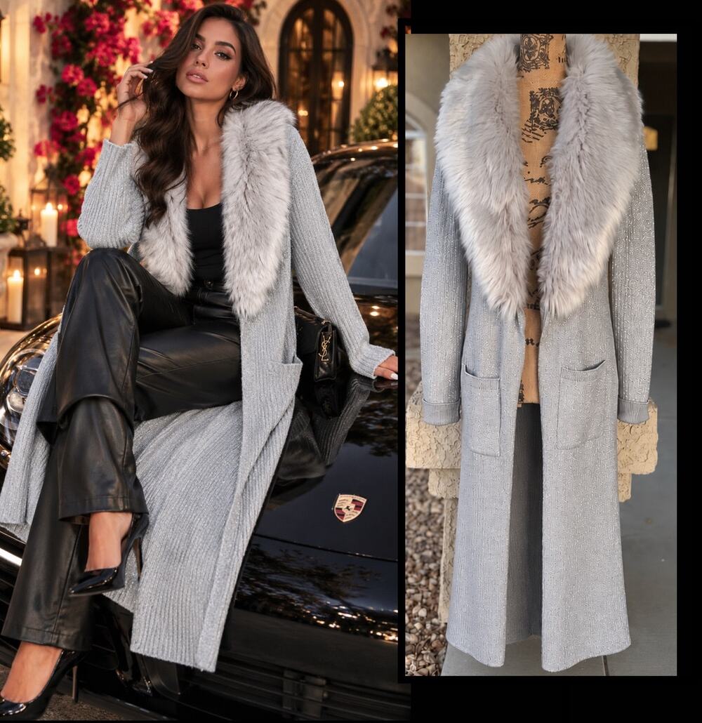 Show Me Your Mumu Lombardi Sparkle Faux Fur Collared Midi Cardigan Size S